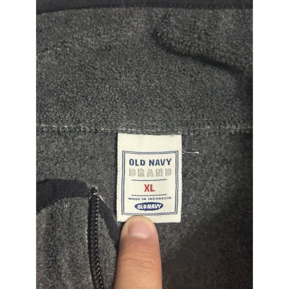 Old Navy Spellout Logo Grey Quarter Zip Fleece Sweater Y2K Casual - Men’s XL - Picture 4 of 8